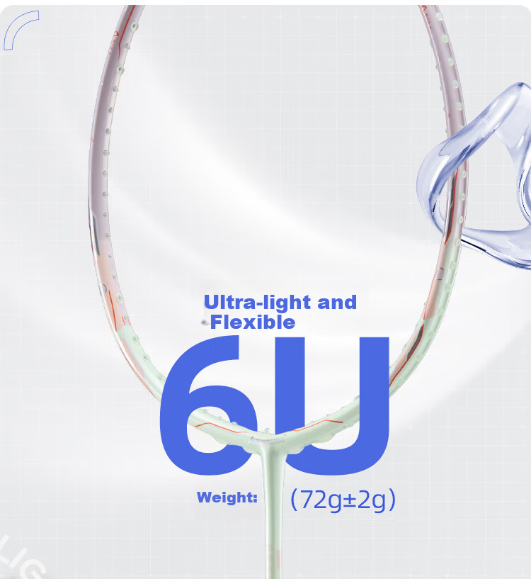 Kawasaki Badminton Racket, Full Carbon Single Racket, 6U Ultra-Light Offensive Type Alpha Light Cloud White And Gray (Pre-Strung) 5
