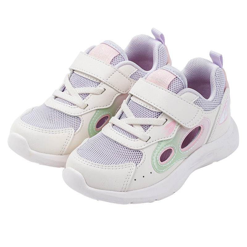 DR·KONG Toddler Sneakers Sports Shoes Spring Boys and Girls Hollow Breathable Kids Shoes 2B14A1013CW Beige/Purple Size 23