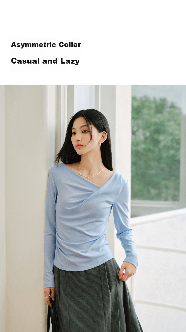Semir Women's Spring Long Sleeve T-Shirt Short Asymmetric Off-Shoulder Slim Fit Top 2026 109126101001 17