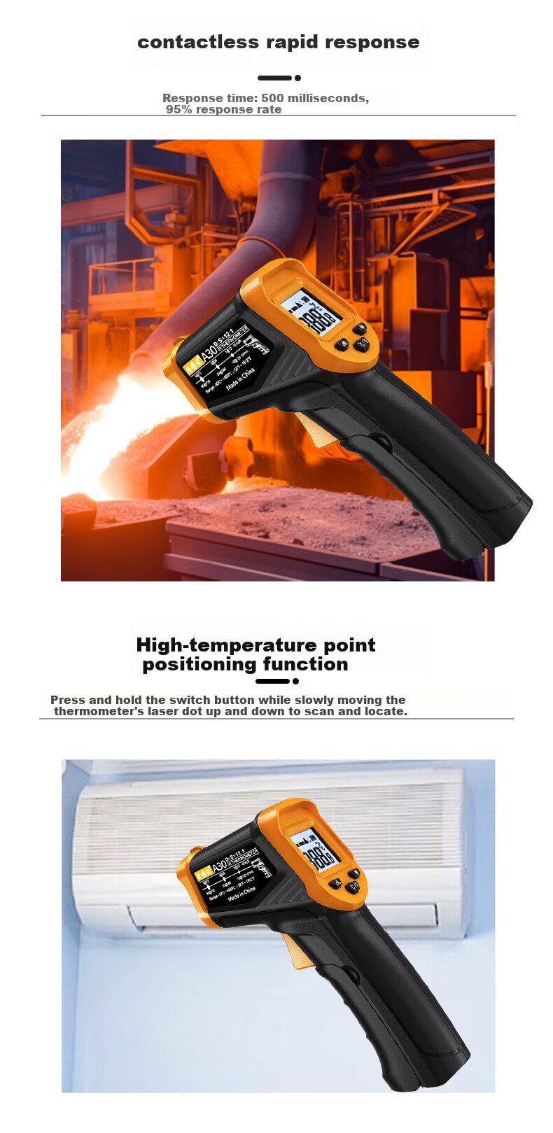 Meidemei Infrared Thermometer High-Precision Temperature Gun Industrial Kitchen Baking Oil Thermometer Water and Milk Thermometer A30 3