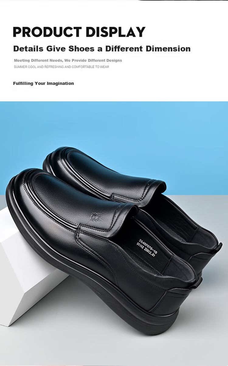 Spider King Casual Leather Shoes Men Spring Autumn Business Classic Comfortable Versatile Soft Sole Slip-On Black Size 42 8