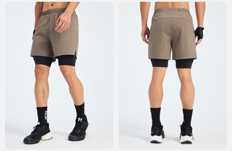 KELME Quick-Dry Men's Running Training Fitness Compression Antibacterial Two-in-One Sports Shorts Agate Black S 15