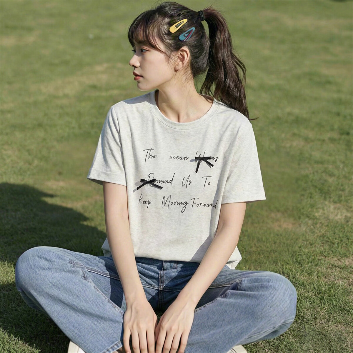TonLion 2026 Summer New Women's Short Sleeve T-Shirt Korean Style Butterfly Knot Youthful Design Boutique Top