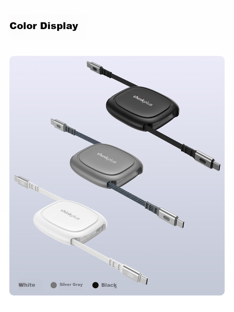 ThinkPlus Lenovo 240W Retractable Dual-Head Type-C PD Charging Cable for Car Fast Charge Compatible with Apple iPhone 17/16, iPad, MacBook, Huawei, Legion, Xiaoxin Laptops 11