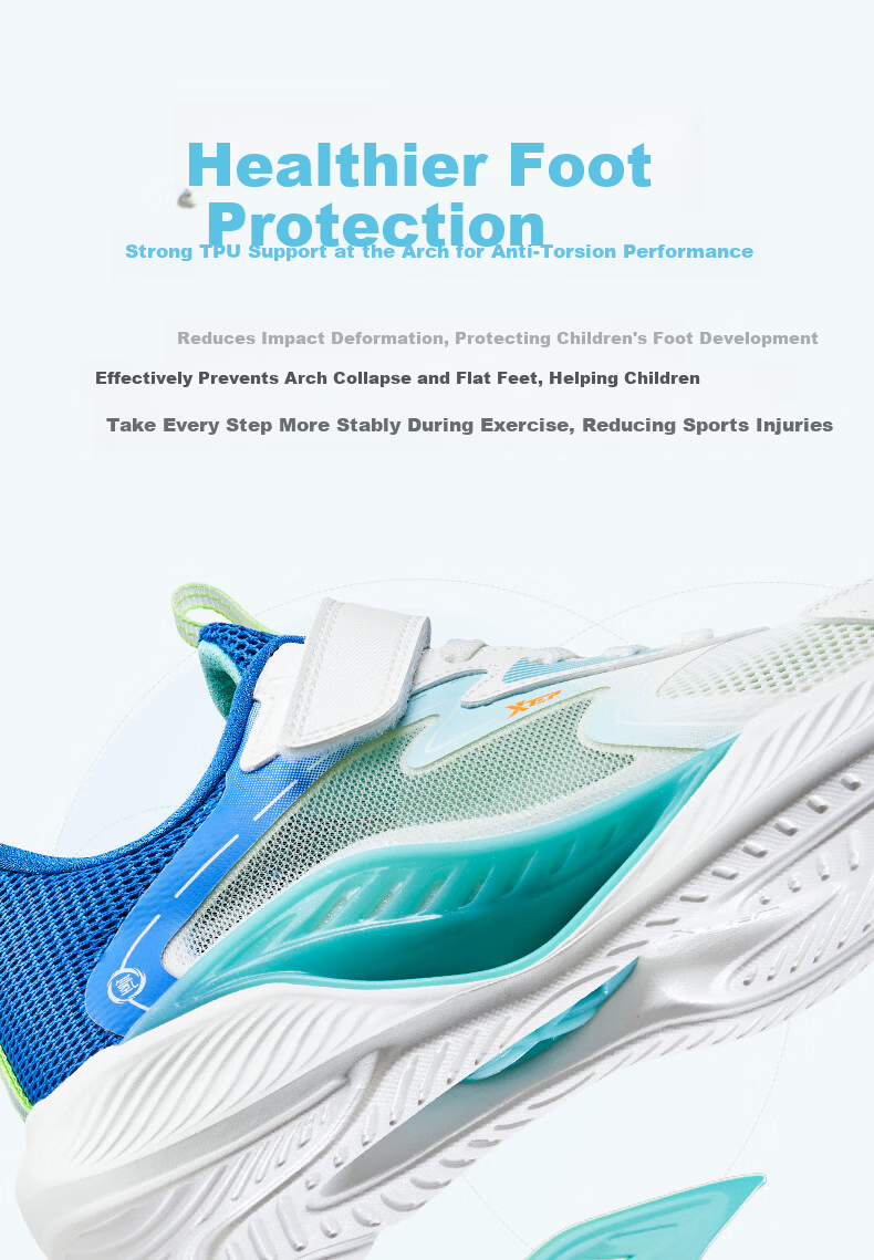 XTEP Kids Children's Shoes Hydrogen Wind 8.0 Foot Protection Running Shoes Breathable Velcro Running Shoes Black/Classic White/Silver Size 38 11