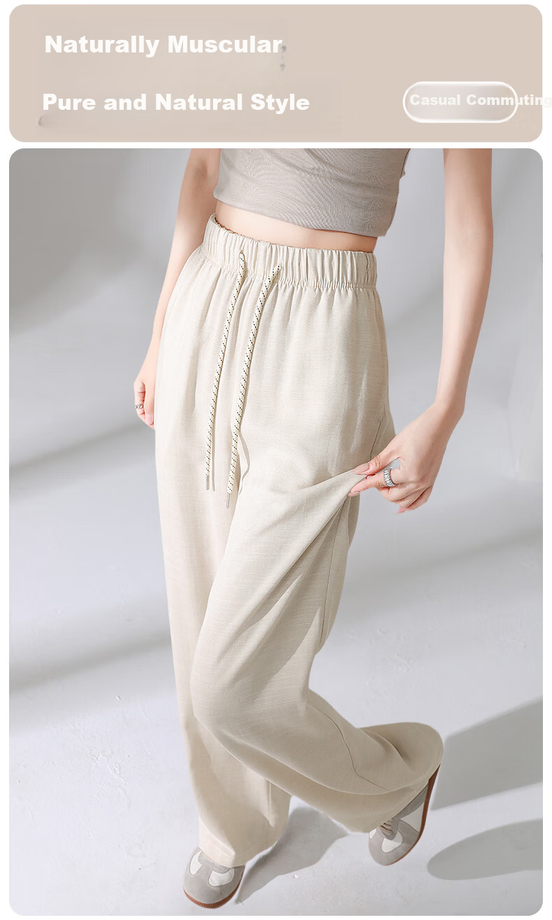 Miiow Lenzing Tencel Linen Wide-Leg Pants for Women Summer Loose Fit Spring Autumn Draped Casual Pants 2026 New Wrinkle-Resistant Model 5