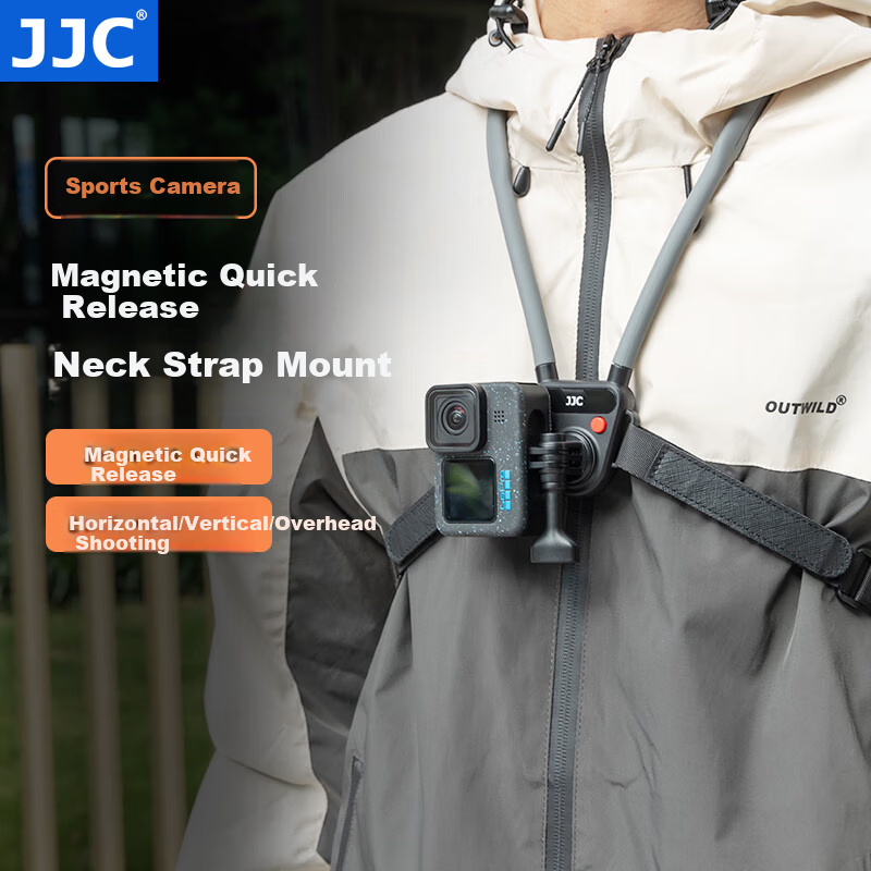 JJC Sports Camera Neck Strap Mount Compatible with DJI Pocket 3, Action 6/5 Pro/4, Osmo 360, AcePro2, Cycling GoPro 13 Magnetic Quick Release