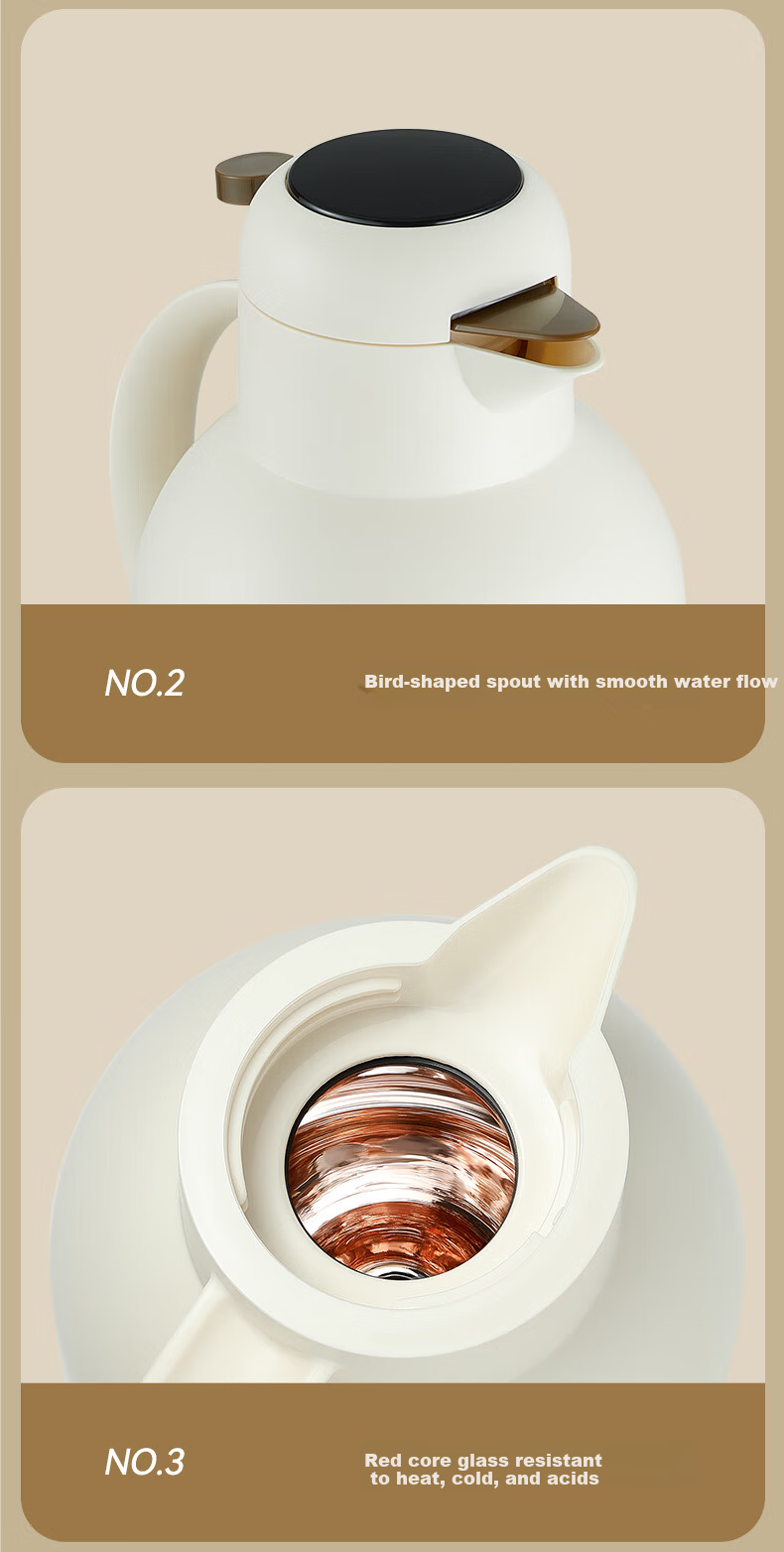 UKA Insulated Thermos Flask Household Large Capacity Glass Liner Kettle Student Dormitory Hot Water Bottle Warmer White Temperature Display 2.0L 16