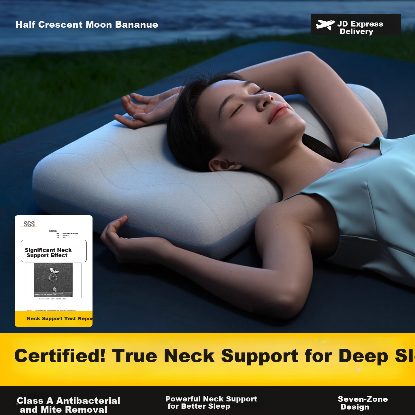 Half Moon Pillow Deep Sleep Neck Support Cervical Spine Pillow Medical Use Adult Single Memory Foam Core Ergonomic Pillow