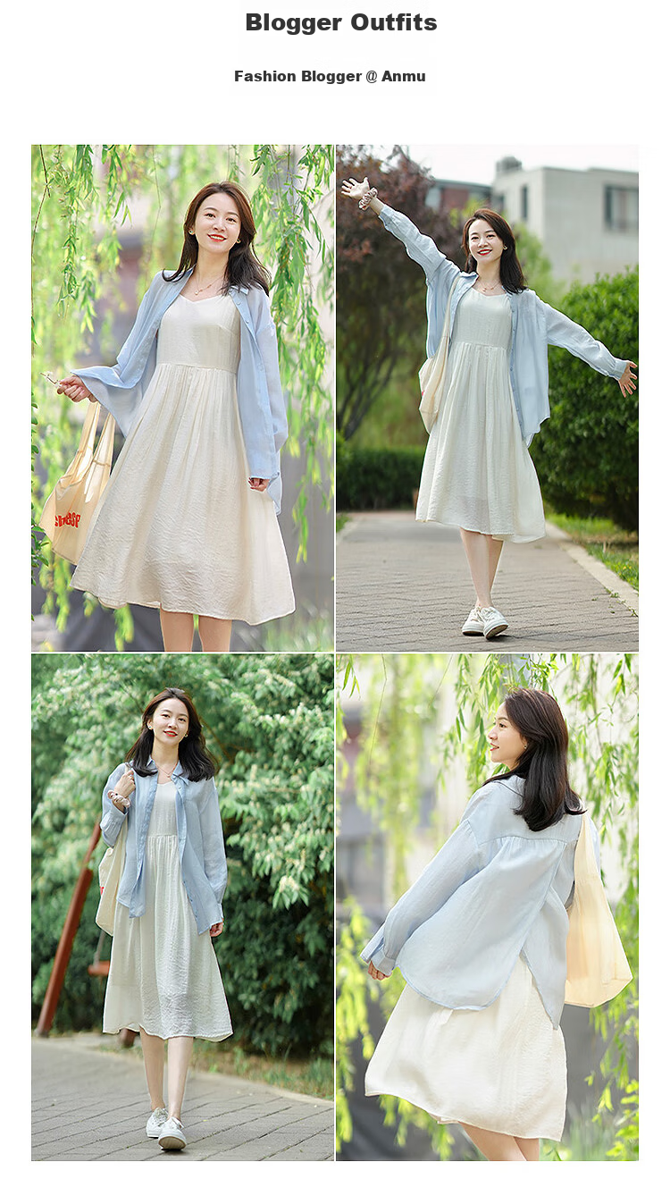 Inman Lyocell Tencel Women's Lightweight Shirt 2026 Summer New Blouse Top Light Gray Blue XL 51