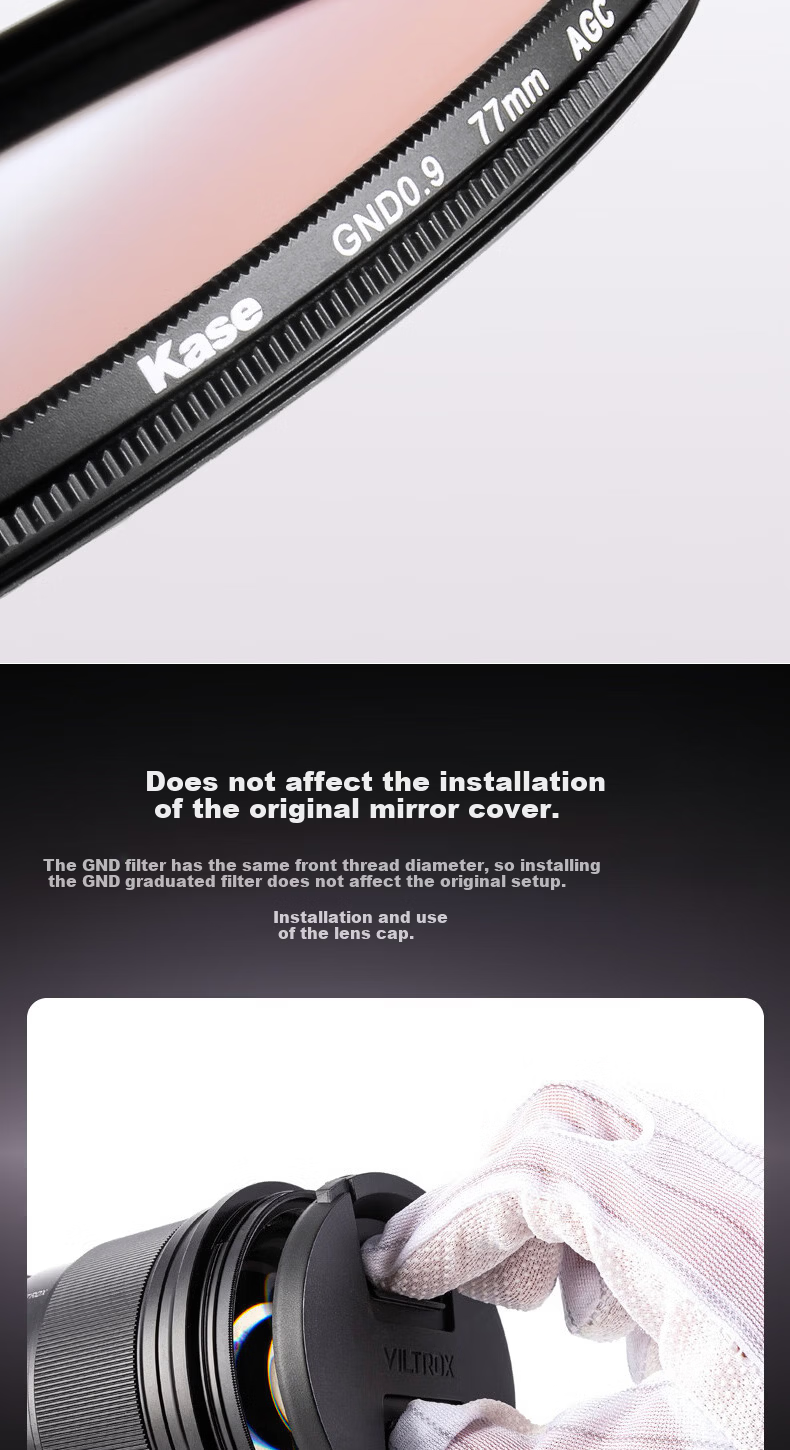 Kase GND0.9 Graduated Neutral Density Filter 40.5mm Soft Grad Gray Glass Multi-Coated Sunrise Sunset Photography Light Balance AGC 6