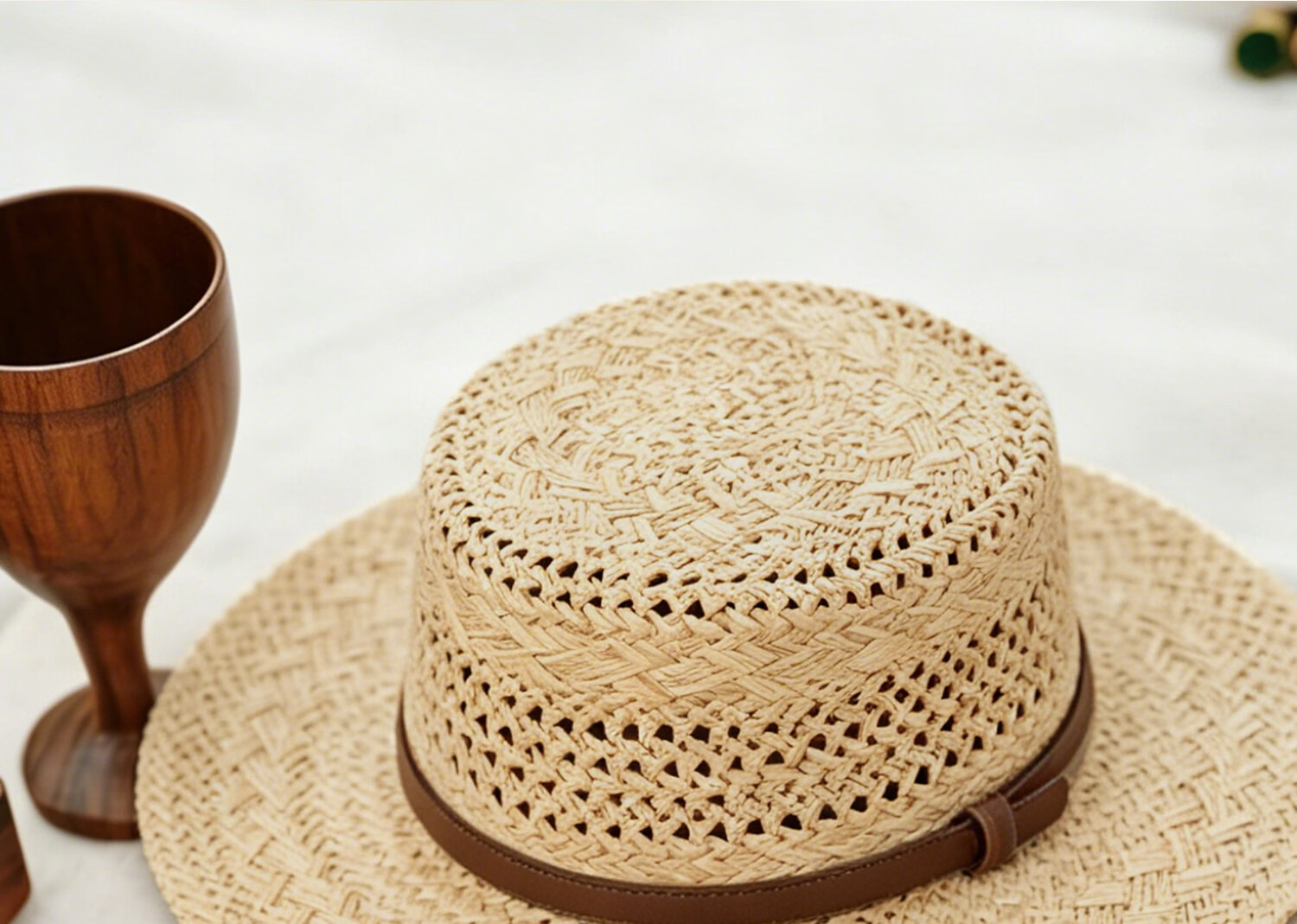 FANCET Hand-Crocheted Raffia Flat Top Summer Women's Hollow Breathable Straw Hat British Vintage High Crown Sun Hat 4