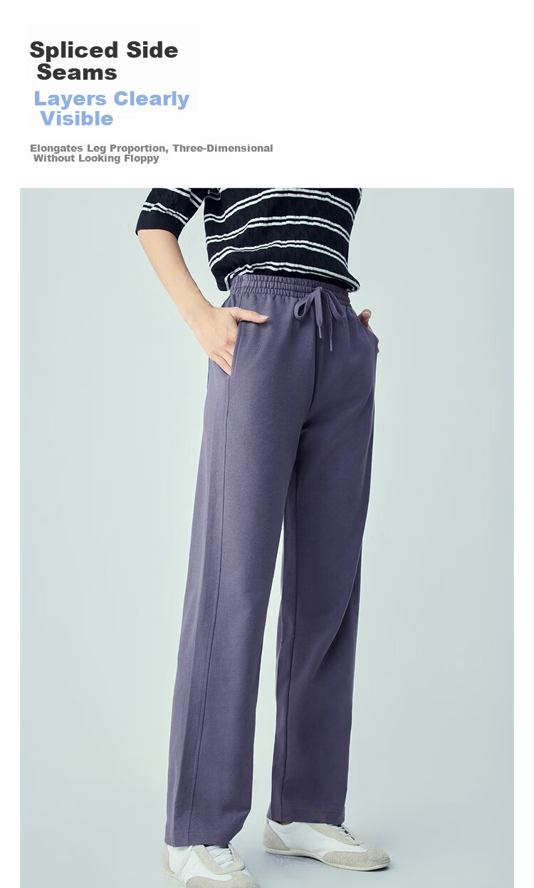 Giordano Women's Pants 2026 Summer New Pure Cotton Spliced Drawstring Elastic Waist Knit Sweatpants 13416244 6