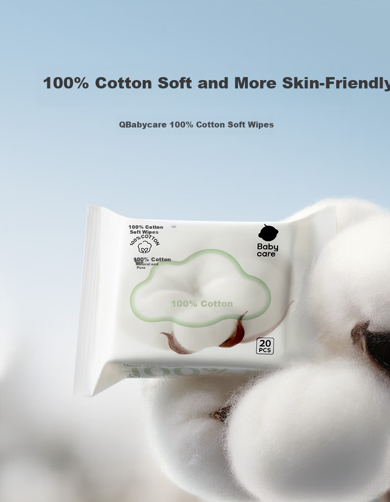 Babycare 100% Cotton Baby Soft Wipes Thickened Large Face Towels Dual-use Dry and Wet Pure Cotton 20 Sheets 1 Pack 1