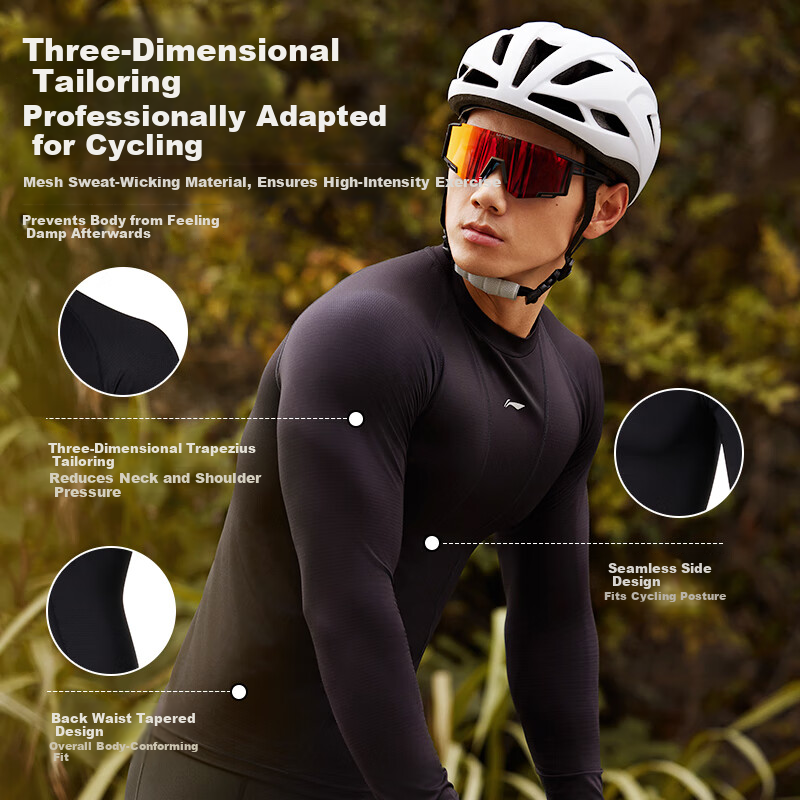 LI-NING Long Sleeve Cycling Thermal Base Layer Unisex Autumn Winter Road Bike Windproof Sweat-Wicking Compression Shirt