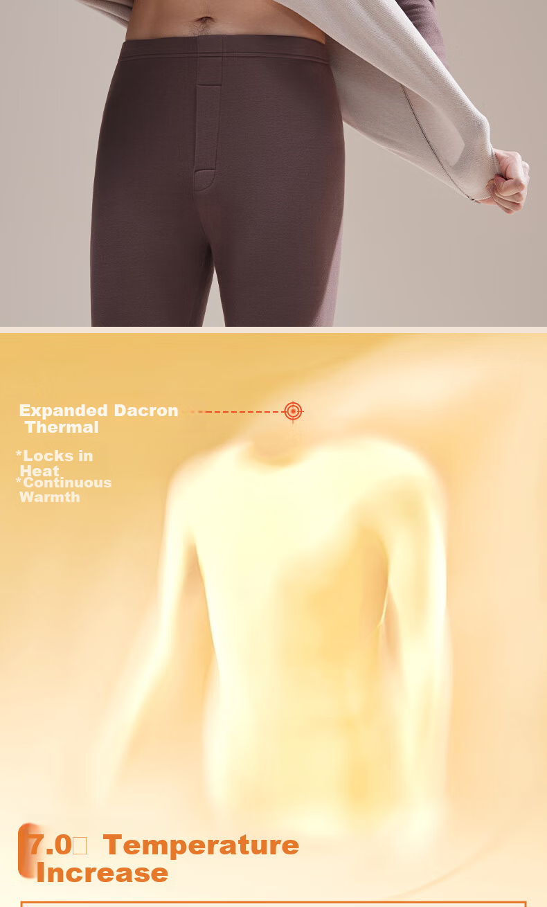 YAYA Goose Down Tencel New Thermal Underwear Set for Men Cashmere and German Velvet Heated Fleece Thickened Autumn Shirt and Pants 4