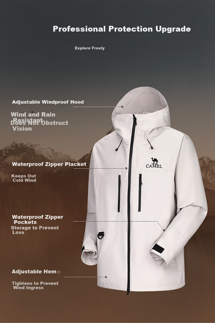 CAMEL Outdoor Softshell Jacket Fully Sealed Single-Layer Lightweight Windproof and Stormproof Mountaineering Jacket 1187 3XL 10