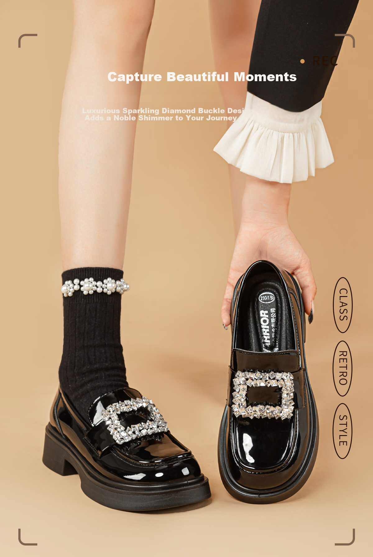 Huili Thick-Soled Loafers for Women, New Spring Style, Super Popular French Hepburn Shiny Mary Jane Leather Shoes, Black, Size 39 5