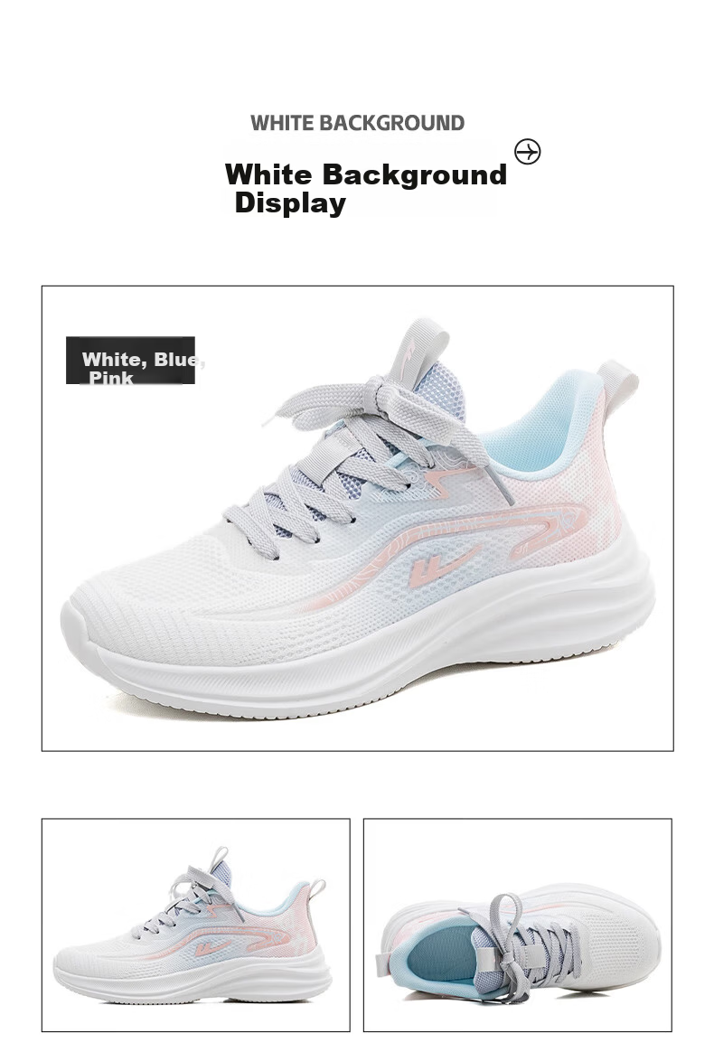 Huili Official Women's Shoes, Summer Breathable Sneakers for Women, 2026 New Trendy Running Shoes, White Blue Pink, Size 37 16