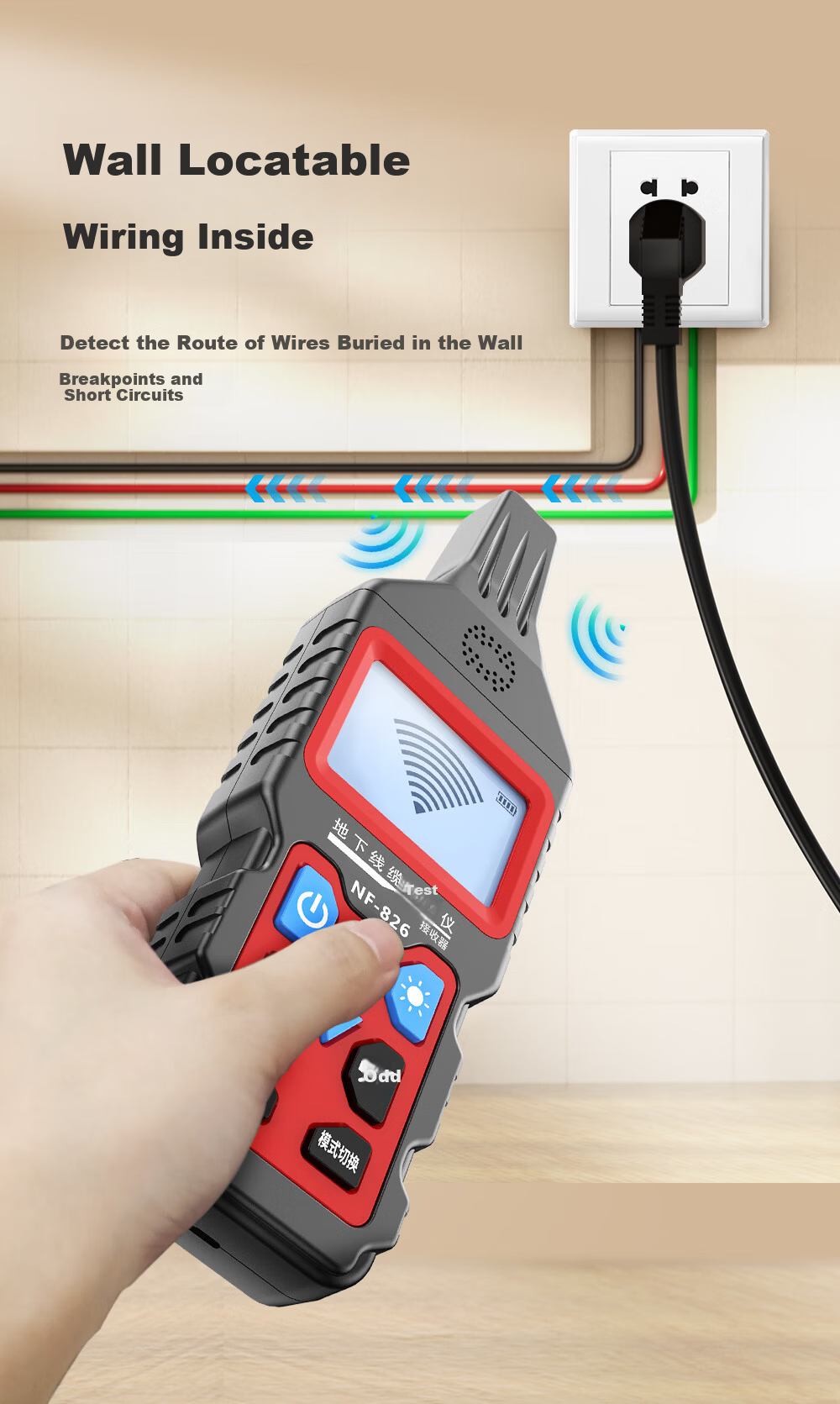 Smart Mouse NF-826 Multifunction Cable Tracer 220V Electrician Wire Detector High Voltage Underground Line Fault Tester 3
