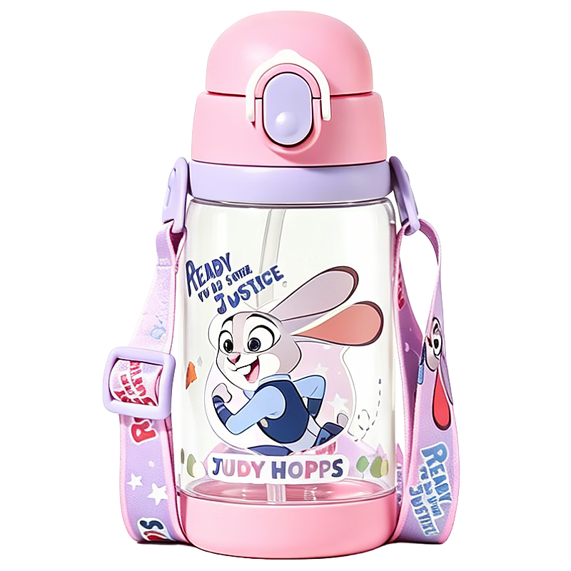 Disney Kids Water Bottle with Straw Large Capacity High Temperature Resistant Plastic Water Bottle Double Lid Drinking Cup for Boys and Girls Elementary Students