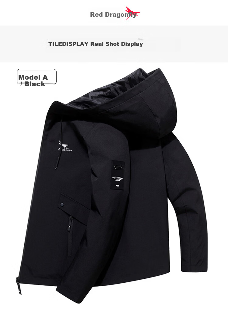 RED DRAGONFLY Men's Business Casual Fashion Simple Versatile Loose Comfortable Hooded Jacket Black A M 11