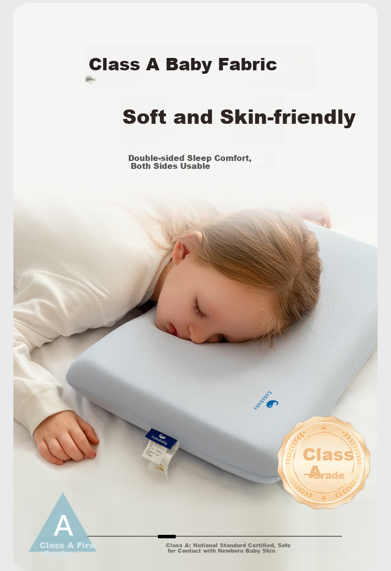 COBOBABY Children's Memory Foam Zero Pressure Neck Support Pillow for 1-3 Years Old Baby, Class A Cotton, All-Season Breathable Infant Sleep Pillow 8