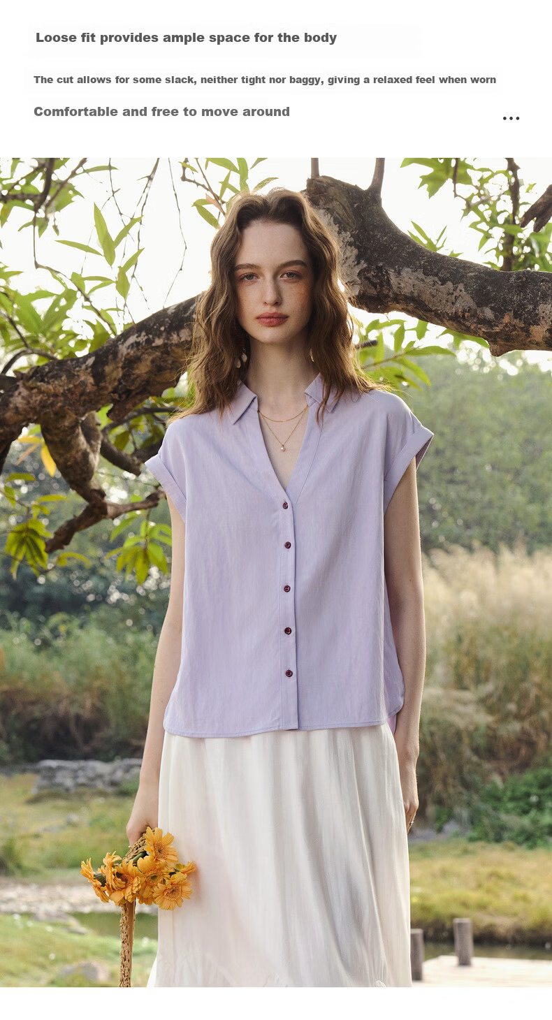 Olrain Lazy Design Short Sleeve Shirt Women's Summer New Elegant Cardigan Top Purple M 8
