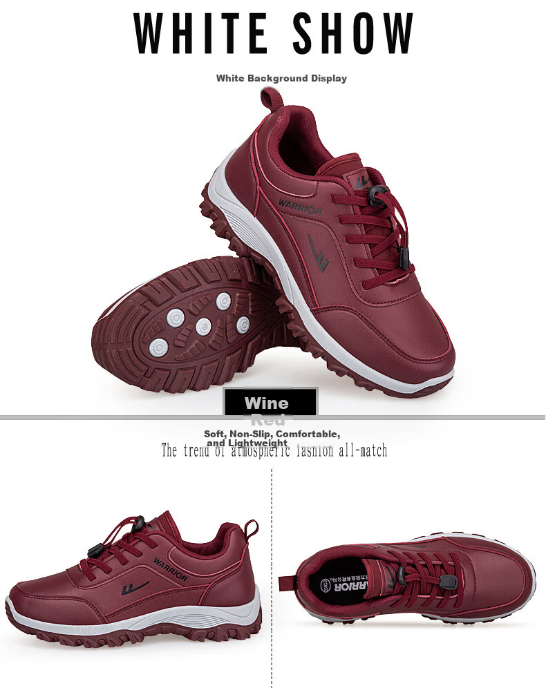 Warrior Women's New Comfortable Elderly Shoes Mom Shoes Middle-aged and Elderly Casual Walking Shoes 3441L Red Size 37 24