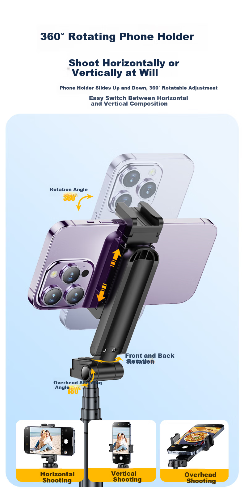 Samtogo Zoom Mini Selfie Stick Phone Holder Floor Tripod Compact Portable Travel Gadget 360° Rotating Stabilized Gimbal Follow Shooting Multifunctional All-in-One 8