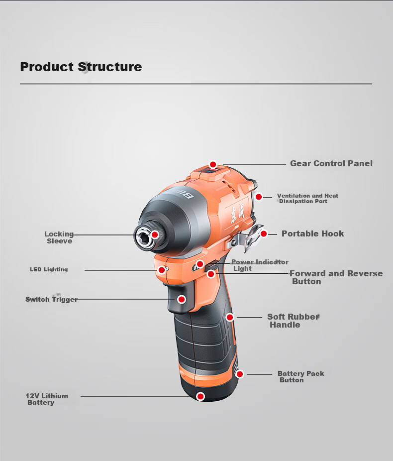 Dongcheng 12V Brushless Impact Screwdriver High Torque Cordless Drill Electric Screwdriver DCPL06-8(D) Single Battery 16