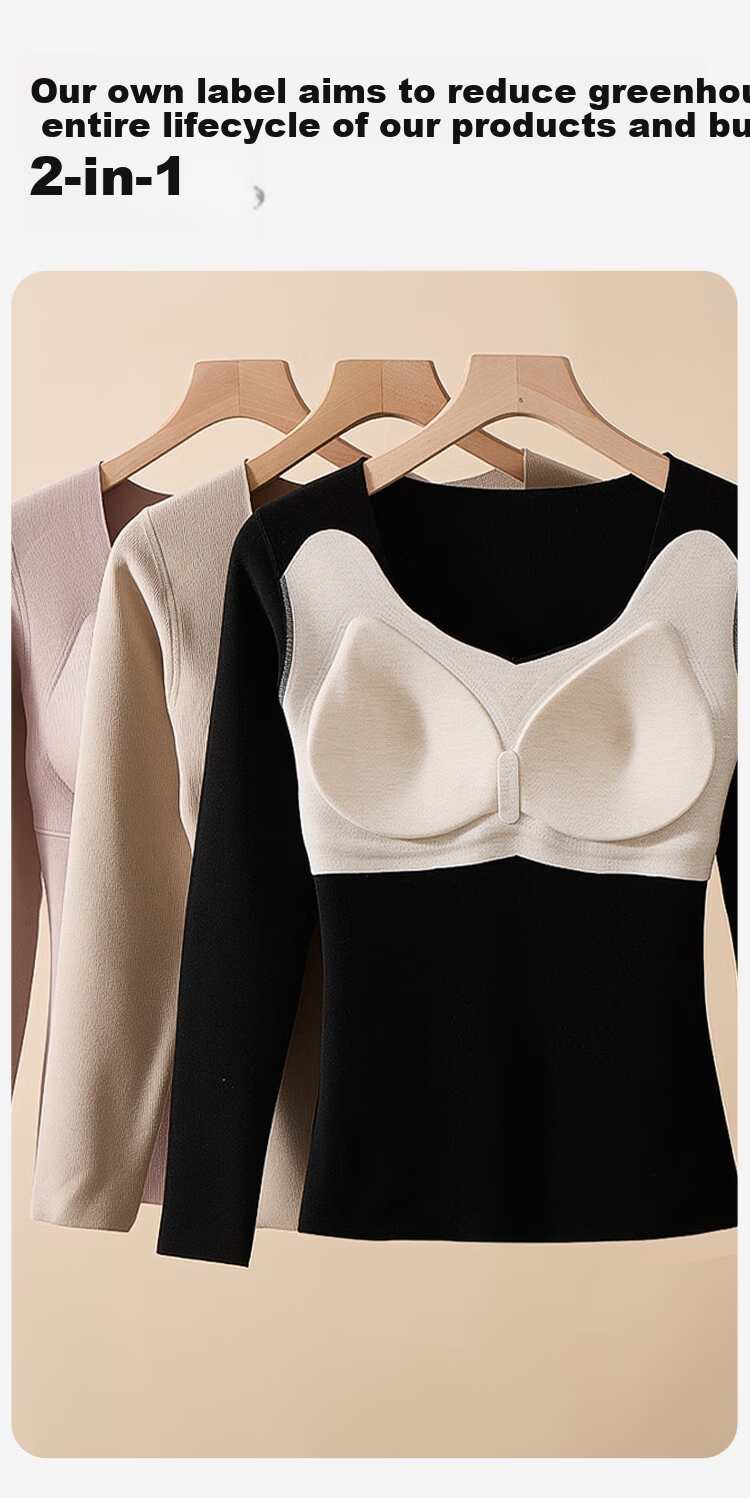 MiiOW Women's Thermal Underwear Set with Chest Pad, Fleece-Lined, Thickened, Seamless Black Autumn Top and Bottom, Size 2XL 11