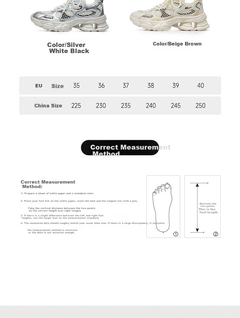 Warrior Official Women's Shoes 2026 Spring Thick Sole Dad Sneakers Women's Height Increasing Sports Casual Shoes Silver White Black Size 35 6