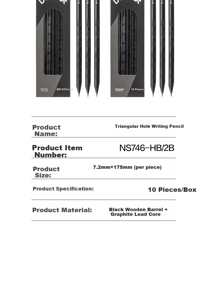 NUSIGN Black Wood Hole Pencil Children's Posture Correction Beginner Handwriting Triangular Anti-Bite Sticky Tip 10pcs NS781-HB [Popular Product] High-End Brand under Deli 10
