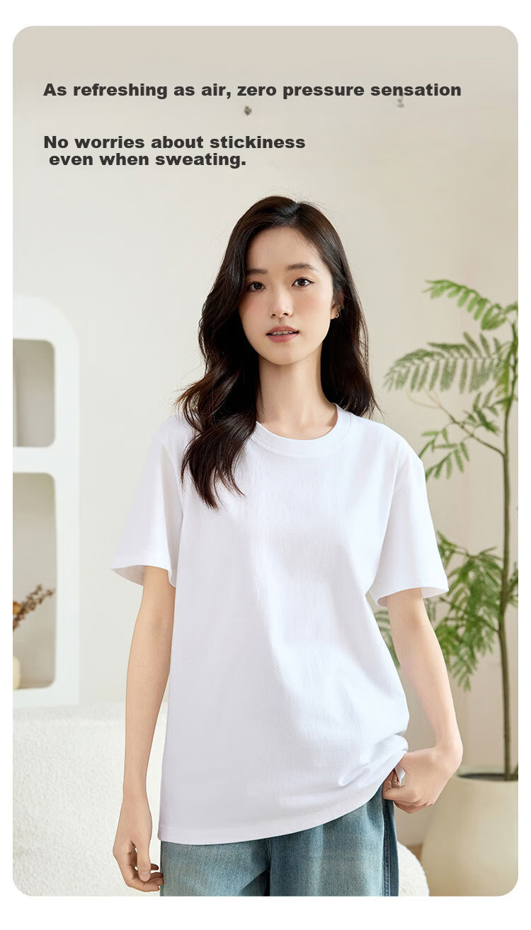 Woodpecker Women's Short Sleeve T-Shirt 2025 New Summer Round Neck Loose Fit Solid Cotton Casual Half Sleeve Top Black 2XL 3