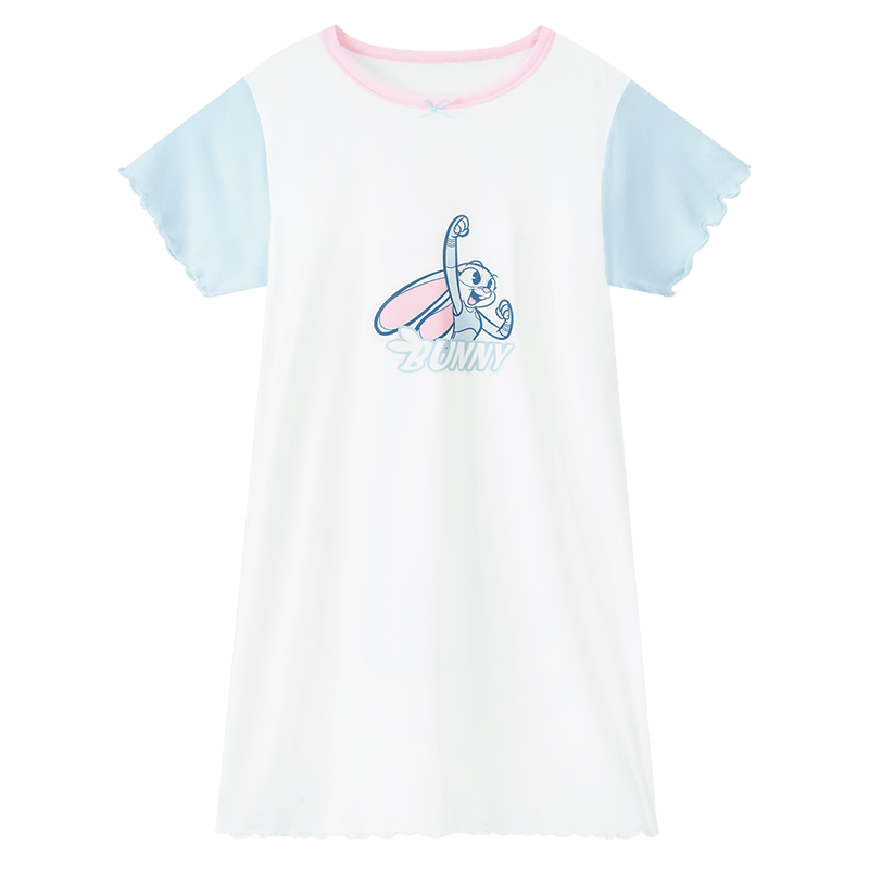 Disney Kids Modal Summer Thin Short Sleeve Nightdress Rabbit Police Girl Homewear Blue 140
