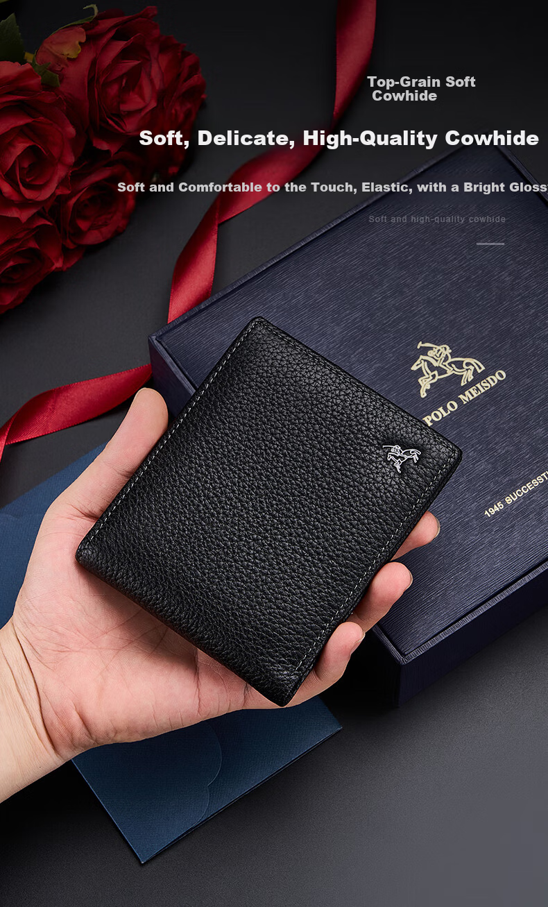 Paolo Mest Men's Genuine Leather Short Wallet Gift Box Practical Birthday Present for Boyfriend Husband Father JD Self-operated 5