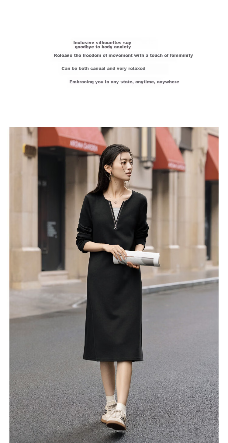 Demana [Comfort Elastic Air Layer] Spring Urban Commuter Colorblock Straight Small Size Long Sleeve Women's Knit Dress 3