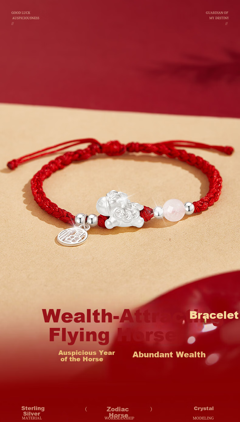 Lao Feng Xiang Year of the Horse Silver Agate Bracelet Women's Birthday Anniversary Gift for Girlfriend Wife 1