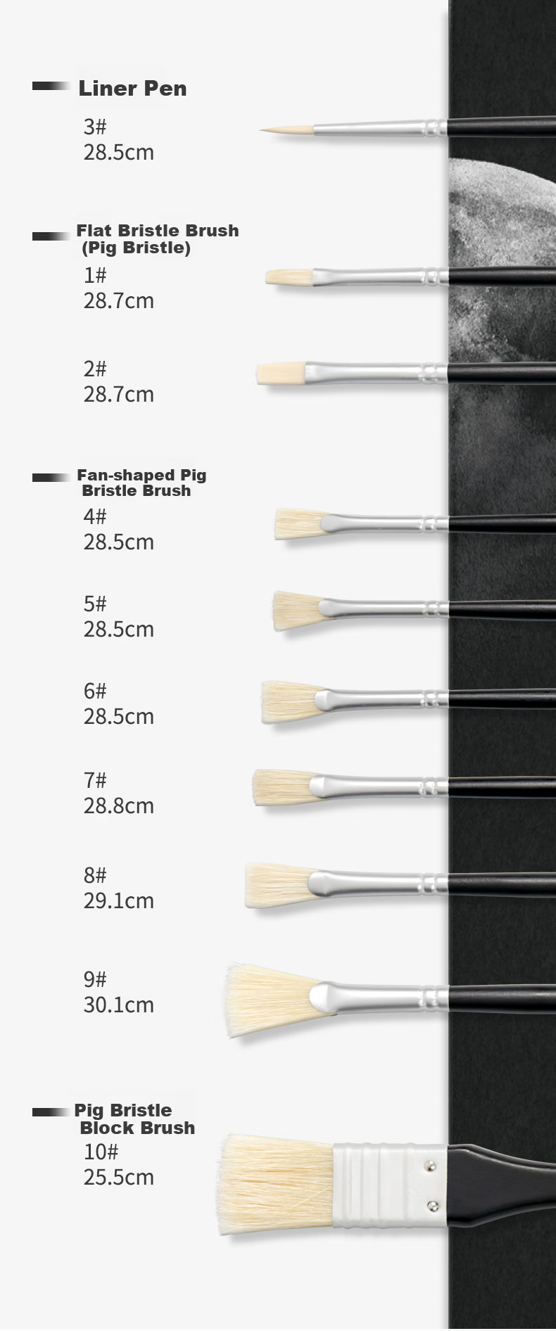 CHINJOO Gouache Paint Brush Set of 10 White Acrylic Oil Painting Brushes for Art and Sketching 12
