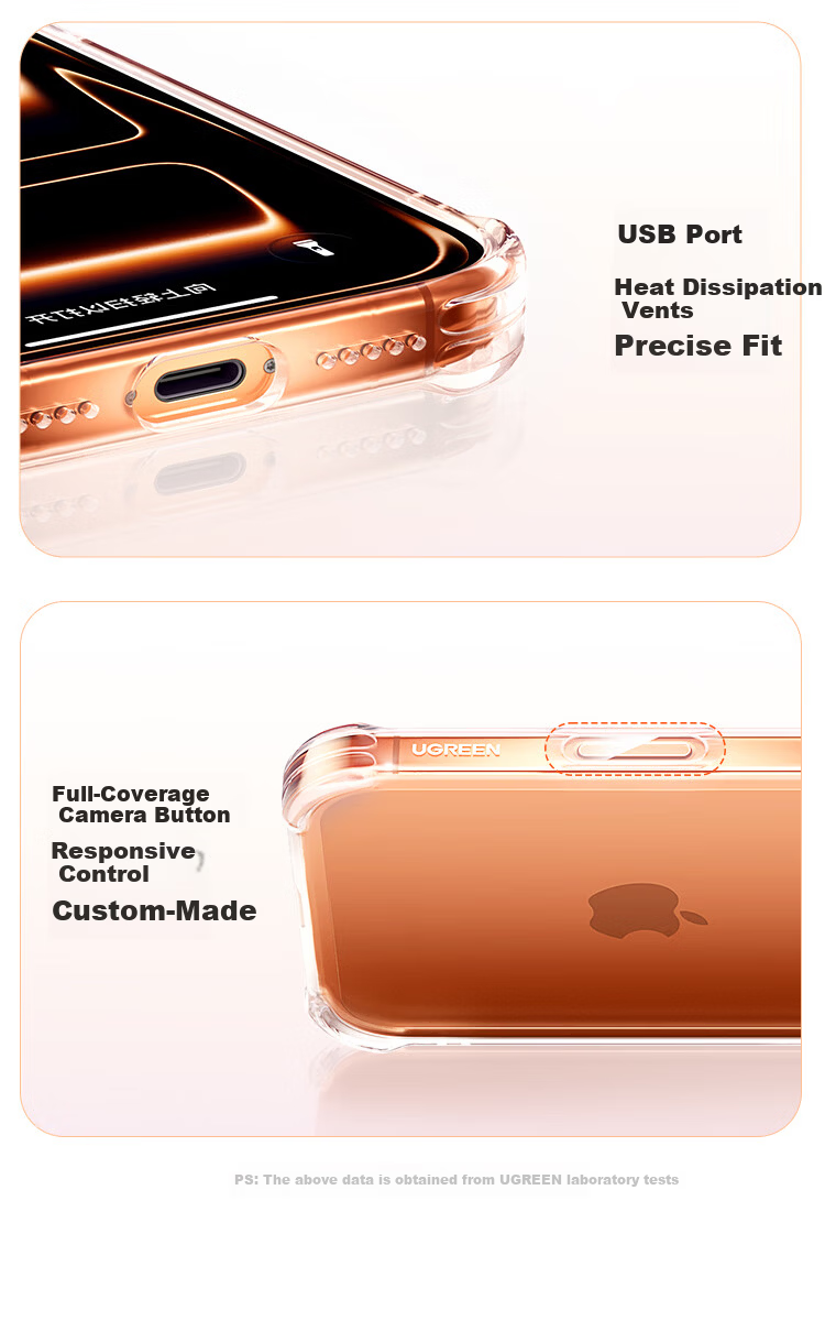 Ugreen [Upgraded Dual Airbags | Full Camera Button Coverage] Compatible with iPhone 17 Pro Case, Ultra-Thin Transparent Full-Coverage Shockproof Silicone Soft Case for Apple 17 Pro 20