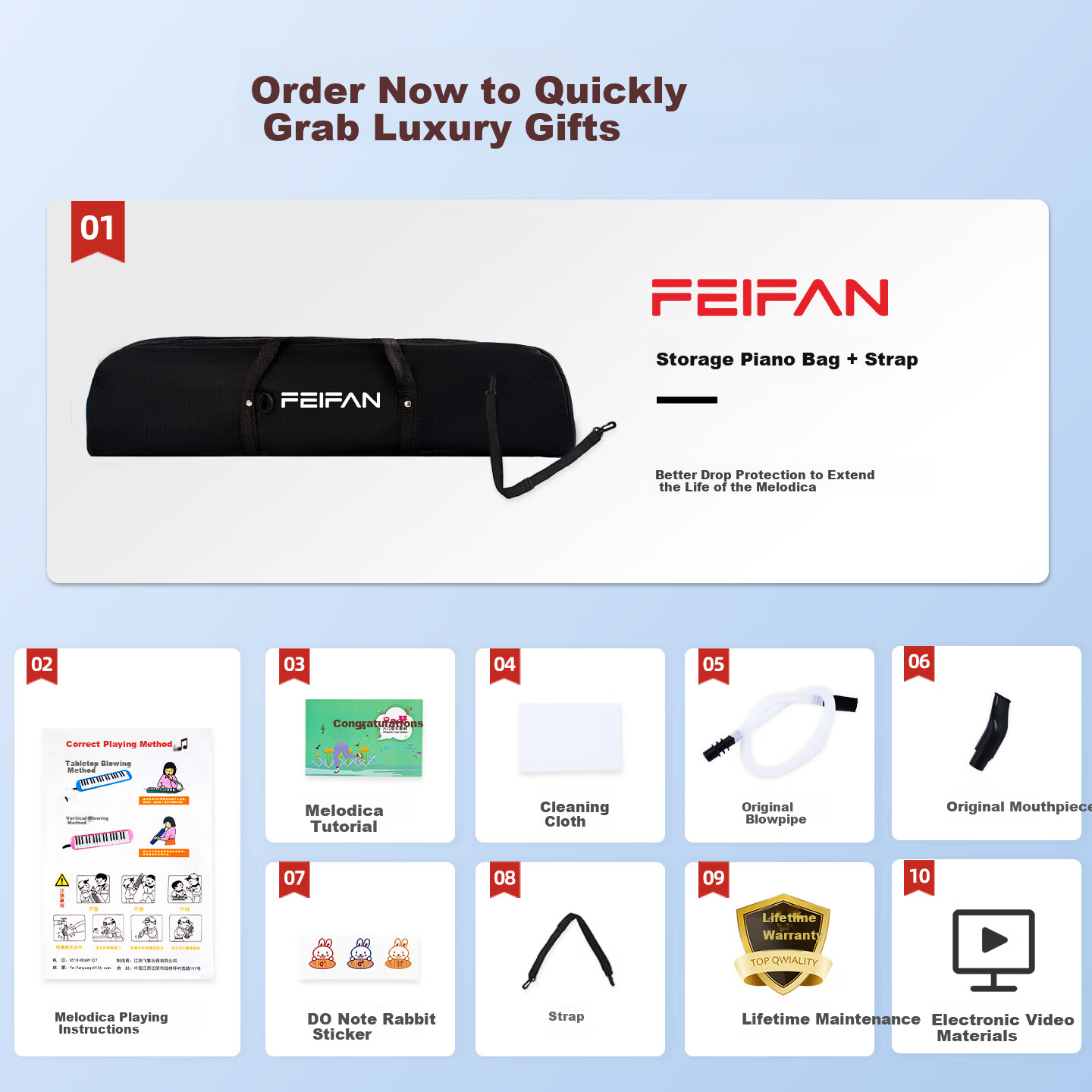 Feifan 37-Key Melodica Accordion for Elementary Students Children Beginners Adult Professional Performance Wind Instrument