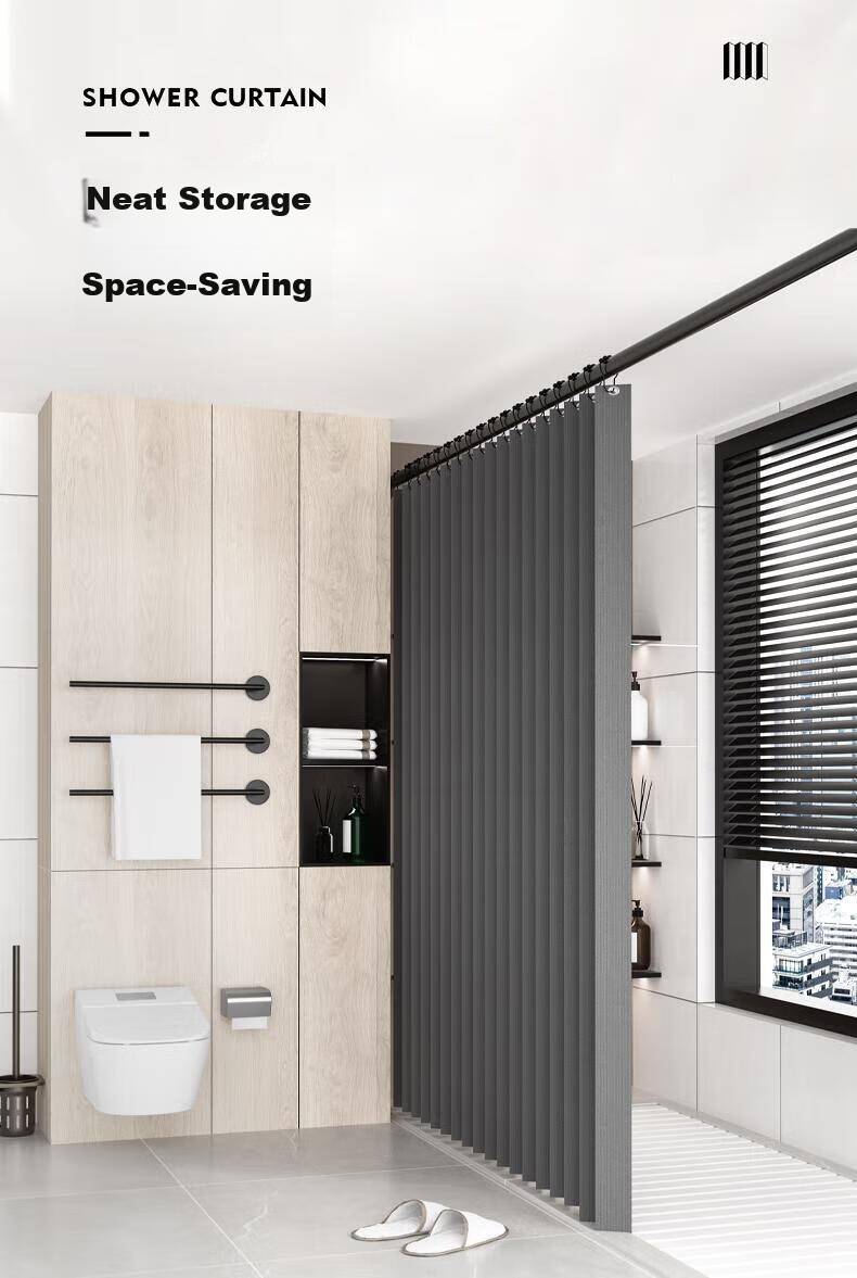 Honglu Folding Magnetic Waterproof Mildew-Resistant Shower Curtain Bathroom Partition Invisible No-Drill Wet and Dry Separation 2