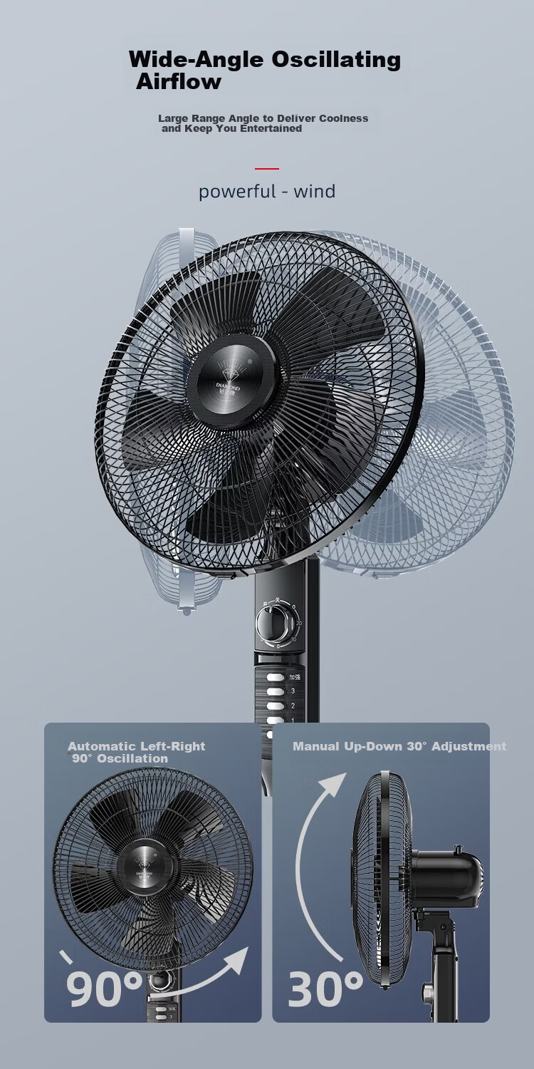 DIAMOND Floor Fan Home Use DC Inverter Energy Level 1 Copper Motor Standing Fan 7-Blade Quiet Energy-Saving Strong Wind Long-Distance Fan MX 14