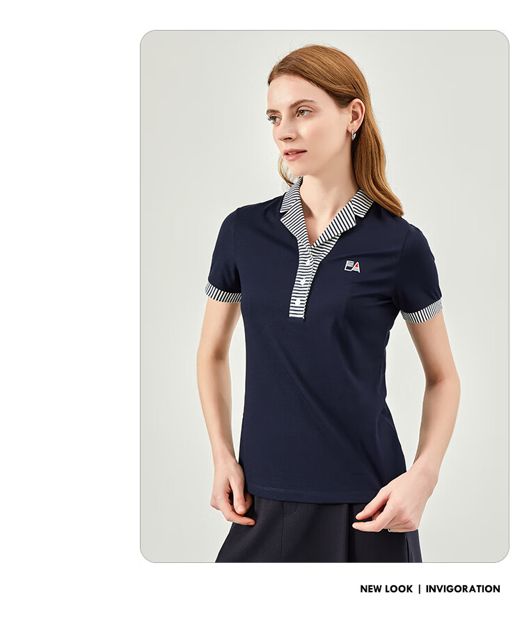 ELLE ACTIVE Classic Striped V-Neck Short Sleeve T-Shirt for Women Casual Slim Fit Top Summer Navy Blue S 6