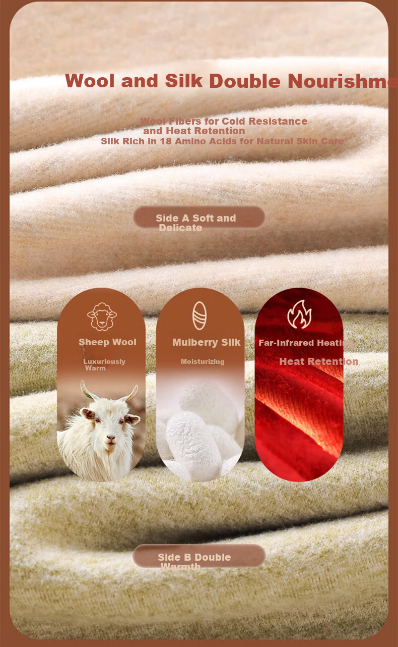LangSha Mid-Neck Wool and Silk Thermal Underwear for Women 26 Autumn Winter New 7A Antibacterial Fleece-Lined Heating Top and Bottom Set 4