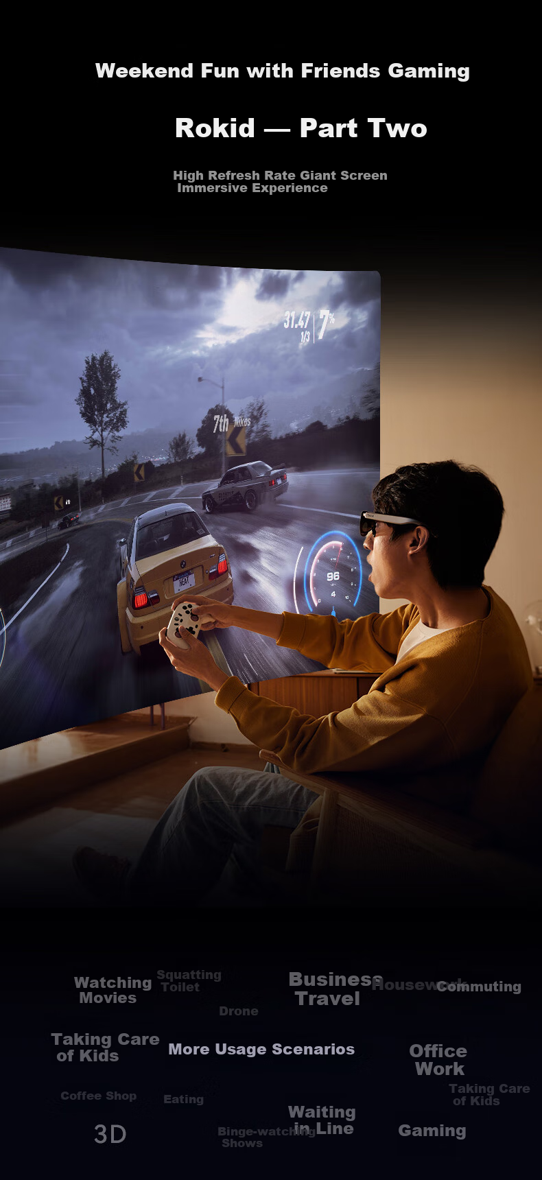 ROKID AR Lite Smart Glasses AR Glasses AI Smart Large Screen Entertainment Giant Screen Viewing Non-VR Rokid Smart Glasses Max2 Standalone Silver 6