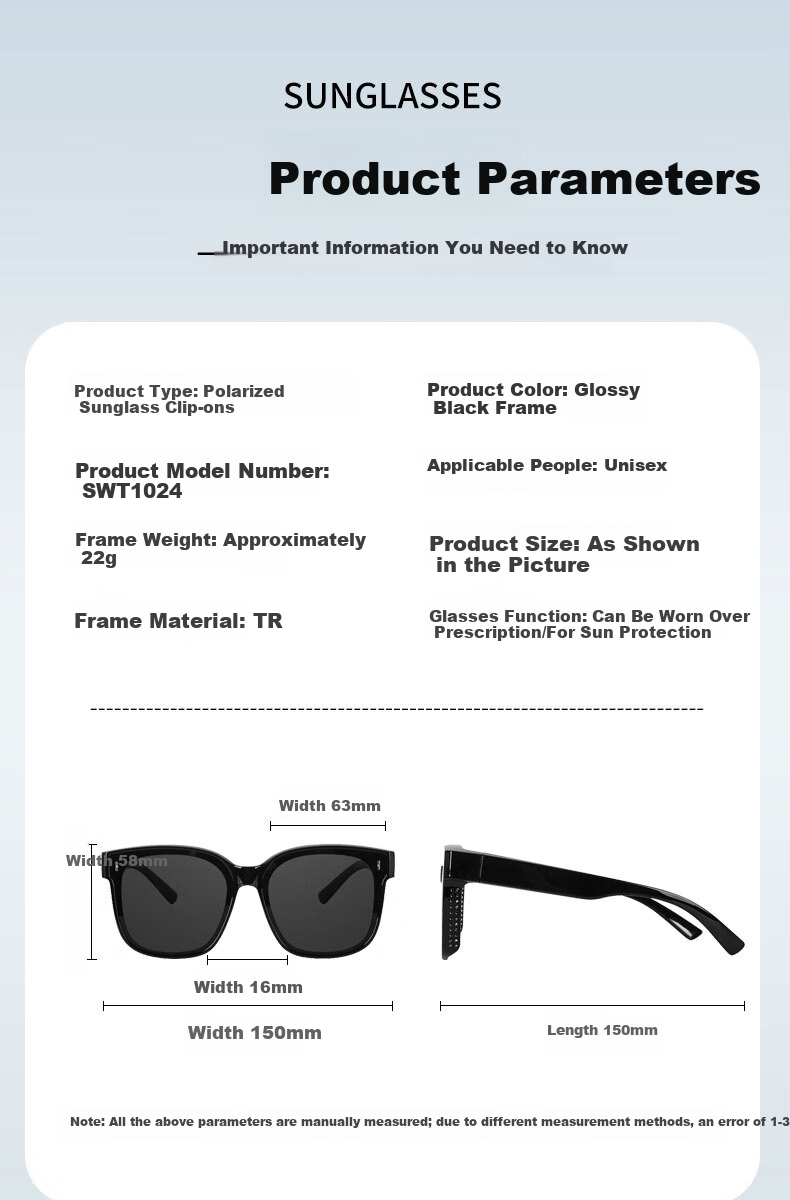 40,000 KM Polarized Clip-On Sunglasses for Prescription Glasses, Unisex Driving Sun Glasses UV Protection 14