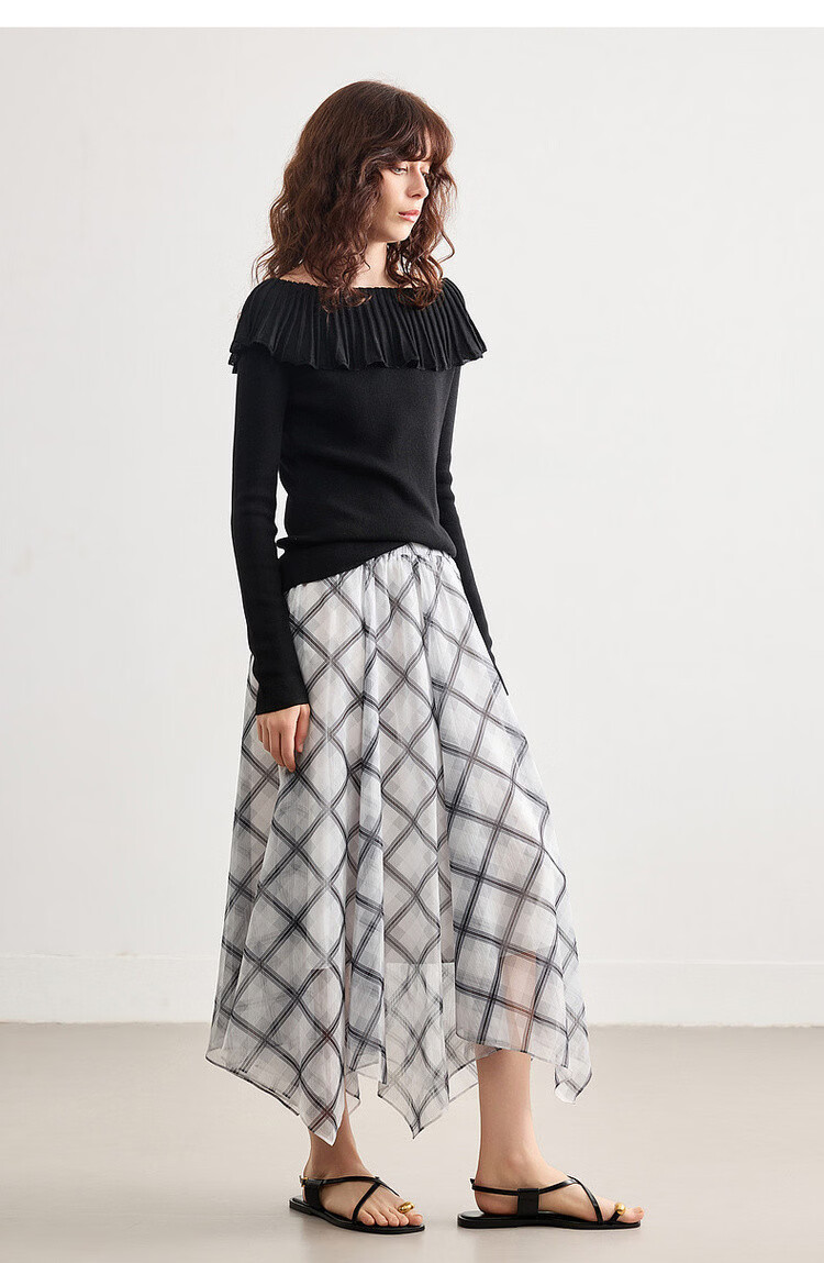 Demana Extra Romantic Summer Vintage Plaid Chiffon Print Elastic Waist Irregular Lightweight Flowing Women's Skirt 17