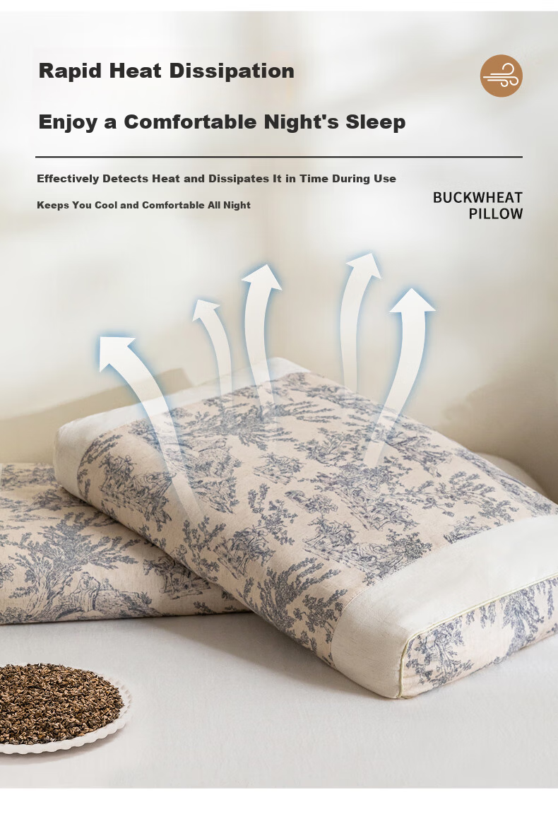 Grace Natural Buckwheat Husk Pillow Chinese Style Cotton Linen Buckwheat Pillow Cervical Pillow 35*55cm 9